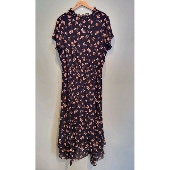 Navy Blue Floral Chiffon Ruffle Hi Lo Whimsigoth Maxi Dress 1 State Sz 2X - Picture 5 of 8
